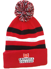 Junior Striped Knit Cuff Hat with Pom Grinnell College